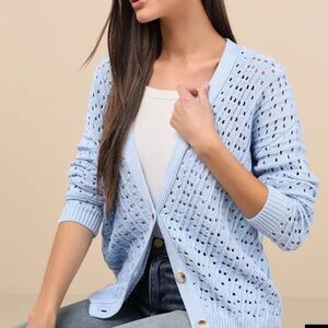 Lulu's Sky Blue Open Knit Cardigan